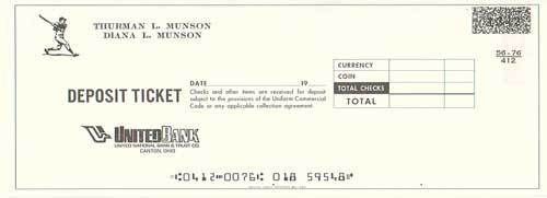 THURMAN MUNSON Yankees Original Check Deposit LOA  