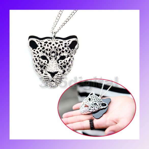 Rhinestone Leopard Tiger Jaguar Lion Head Necklace NEW  