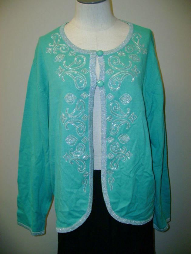 Bob Mackies Beaded Curve Front Cardigan w/ Metallic 1X  