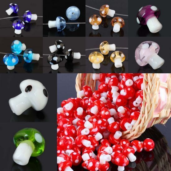 Lampwork Glass Crystal Glass Mushroom Charms Loose Bead  