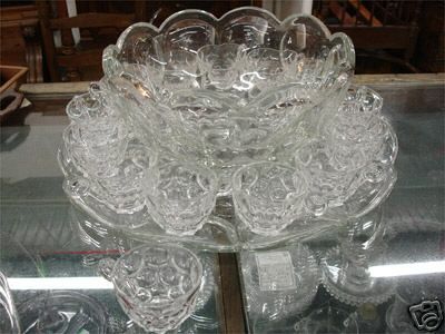 Complete Heisey Punch Bowl Set with 14 Cups & Tray  