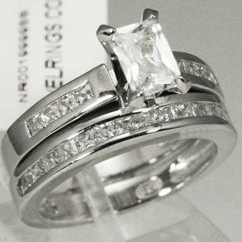   Emerald Cut Wedding Anniversary Bridal Ring Set FREE Ship FREE Sizing