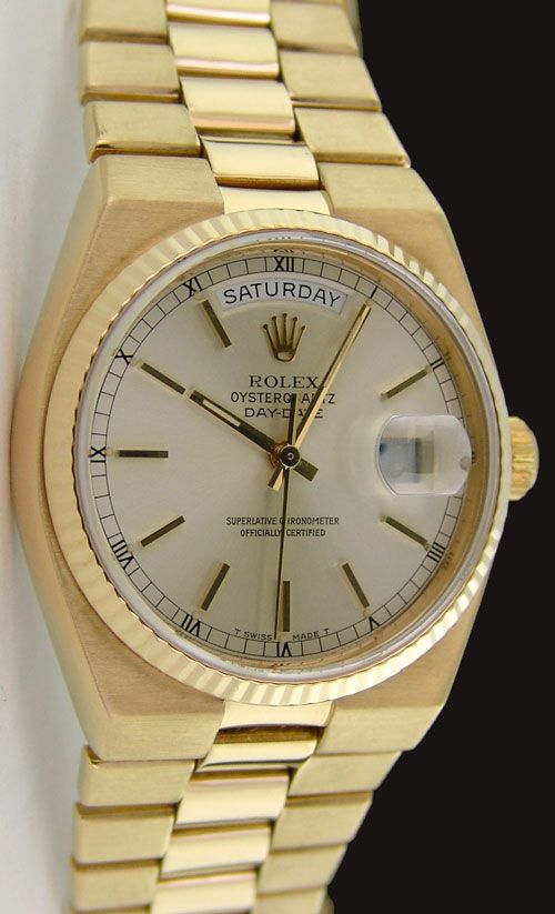 Rolex 18k Gold Day Date President Quartz 36mm Silver Stick 19018 WATCH 