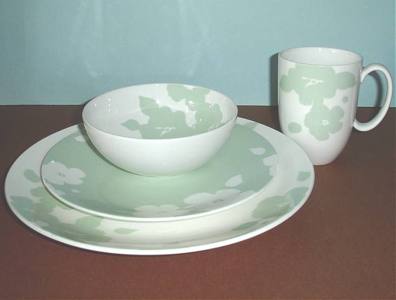 Lenox Floral Silhouette Mint 8 Piece Dinnerware Set Service for 2 New 