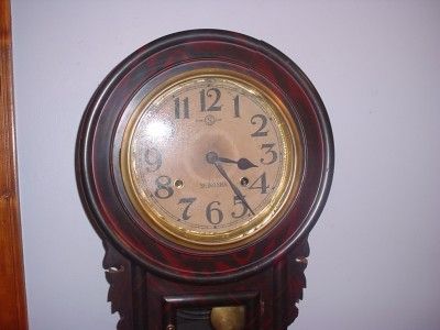 Antique Seiko Seikosha Round Schoolhouse Scroll Wall Clock  