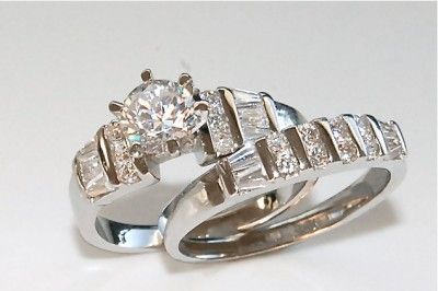 SR6817 3CT STERLING SILVER ROUND BAGUETTE CZ ENGAGEMENT WEDDING BRIDAL 