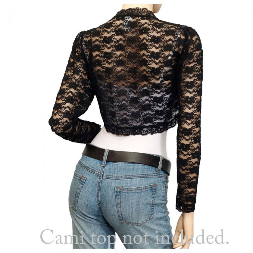 Jr Plus Size Cropped Floral Lace Bolero Shrug Black  