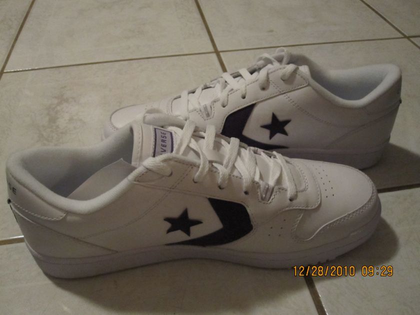 NEW CONVERSE WHITE LEATHER PURPLE LO TOP OX MENS SZ 12  