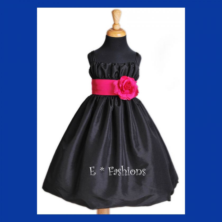 BLACK FUCHSIA SASH PICK UP FLOWER GIRL DRESS 2 4 6 8 10  