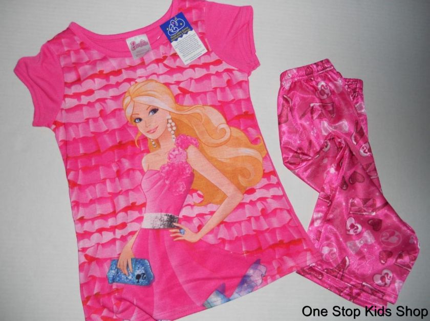 BARBIE Doll 4 5 6 6X 7 8 10 12 Girls Pjs Set PAJAMAS Shirt Pants 