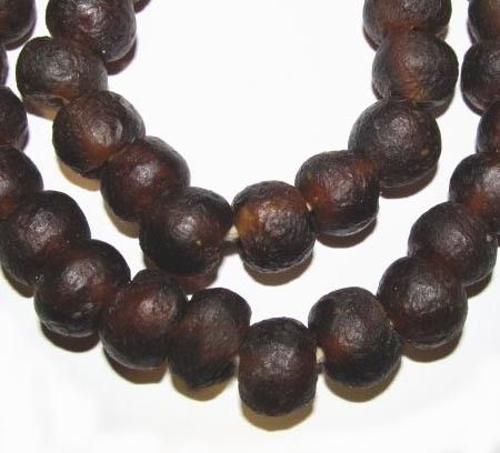 AFRICAN GHANA KROBO DK AMBER TRANSLUCENT RECYCLED TRADE BEADS  