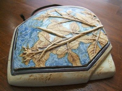 Tenmoku Pottery Wall Pocket ~ Malaysia Handicraft ~ Leaves ~ Great 