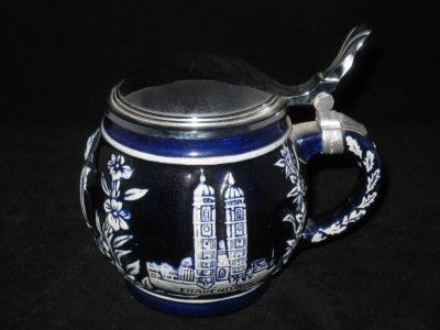 Lidded Beer Stein MUNCHEN FRAUENTURME HOFBRAUHAUSCobalt  