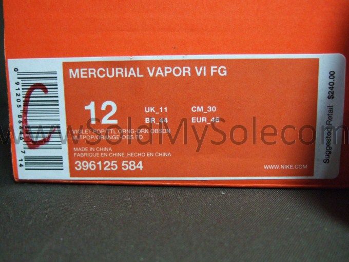 Nike Mercurial Vapor VI FG Violet Pop Men Soccer Sz 12  