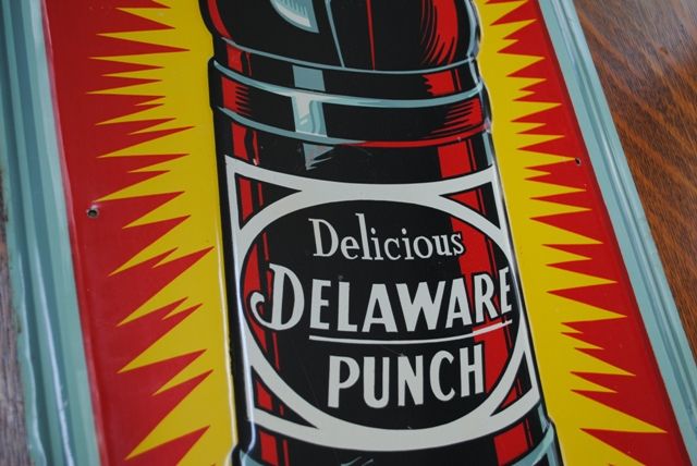 LG vertical Antique Vintage embossed Delaware Punch Soda advertising 