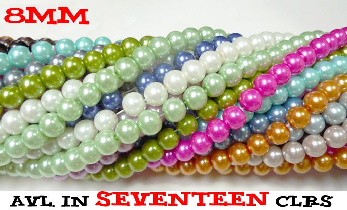   COLOR 8MM Mix Glass Pearl Round Bead 30 inch Strand Imitation Faux DIY