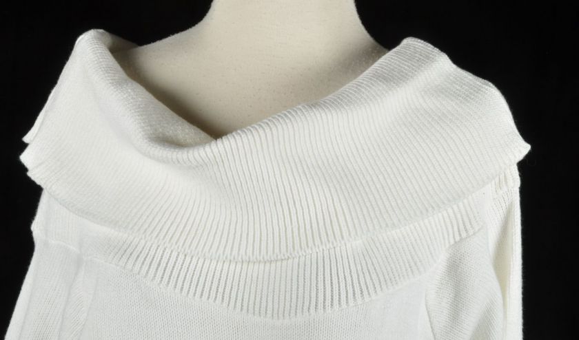 Vintage 80s White Cotton Knit COWL Neck Slouchy Oversize Sweater Dress 