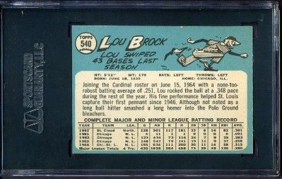 1965 TOPPS LOU BROCK HOF #540   CARDINALS   HIGH # SP   SGC 84   7 NM 