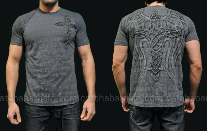 100% Cotton T Shirt, Chain Accents, Grinded Edges, Color   Charcoal 