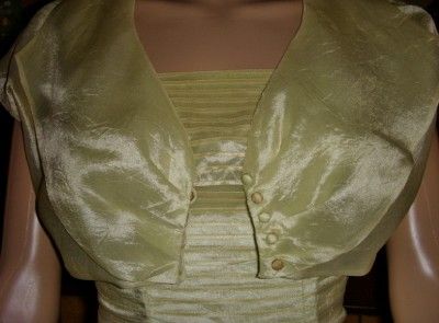   Pale Mint Green Taffeta & Chiffon Formal Dress,Bolero & Arm Gloves