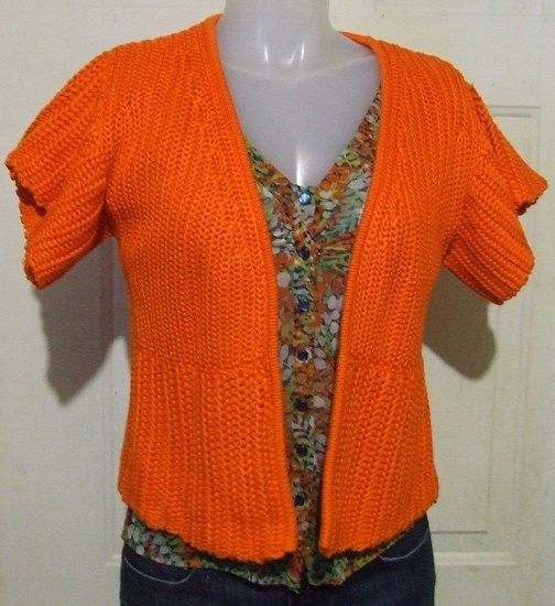   COLE New York Orange Short Sleeved Cardigan Sweater ~ M/L  