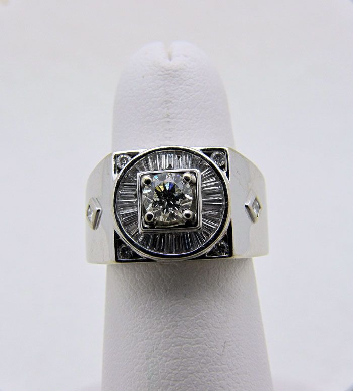 14K WHITE GOLD Pinky RING with DIAMOND & ACCENTS 9.3g  