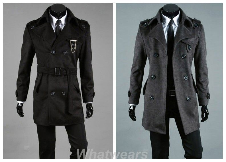 Mens Double Breasted Trench Coat Jacket Overcot C18  