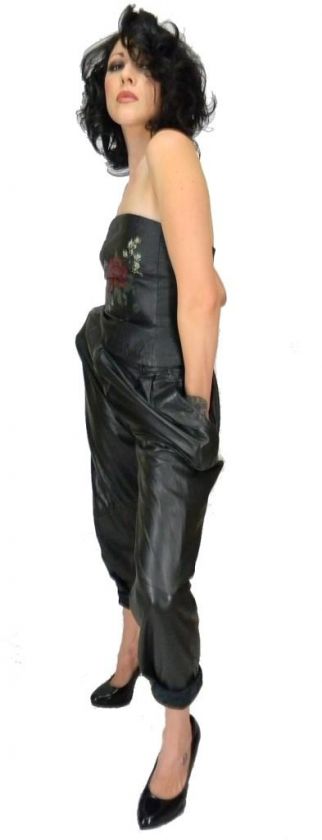 OH YEAHVtg High Waisted LAMBSKIN LEATHER Black PLEATED PANTS Size S 