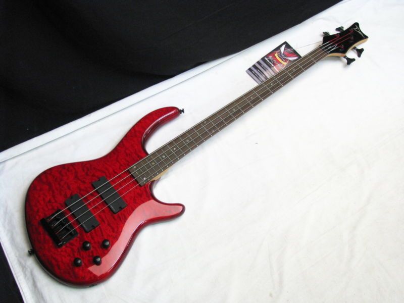   Q4 Quilt 4 BASS guitarTrans Red w FREE Light CASE   Active EQ   SALE