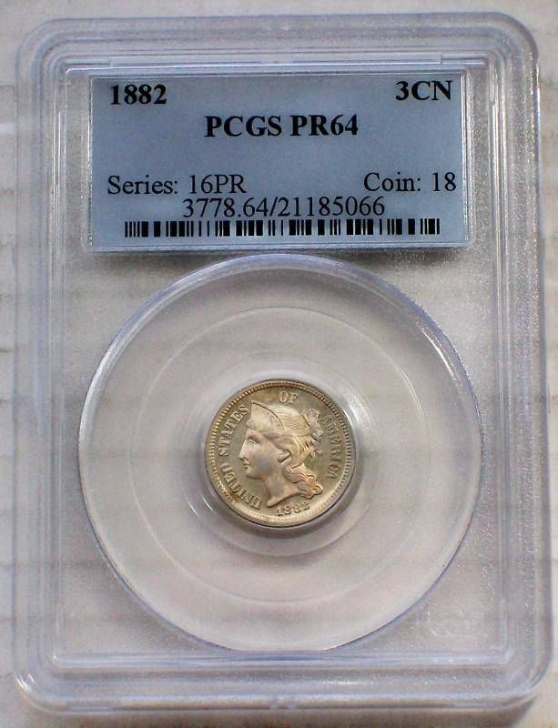 SCARCE GEM PROOF   1882 THREE CENT NICKEL   PCGS PR64  