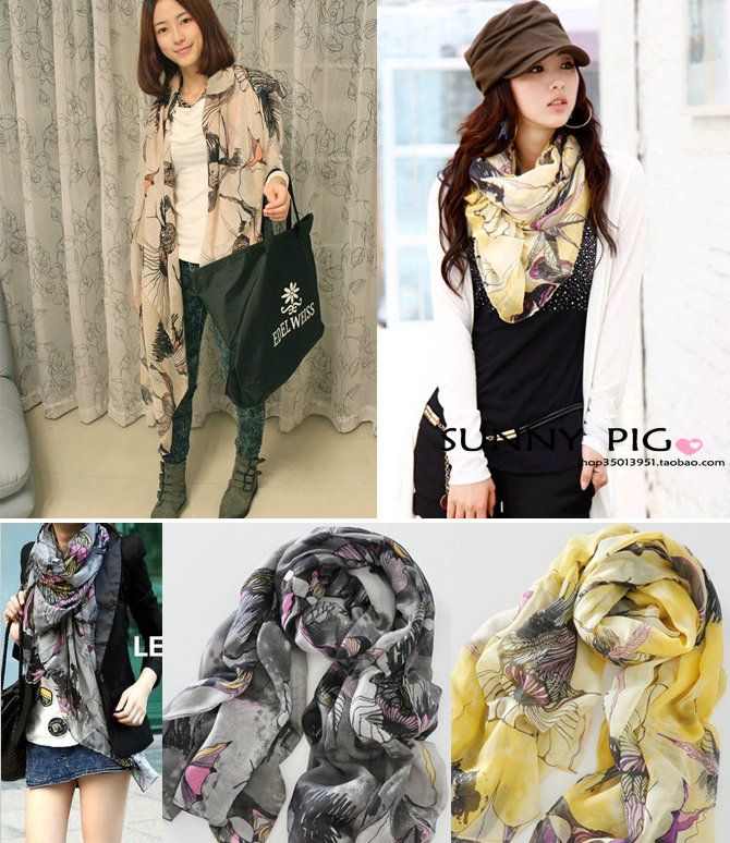 New Begonia Flower ink Style Cotton Neck Scarf Shawl // Fee Ship wrap 