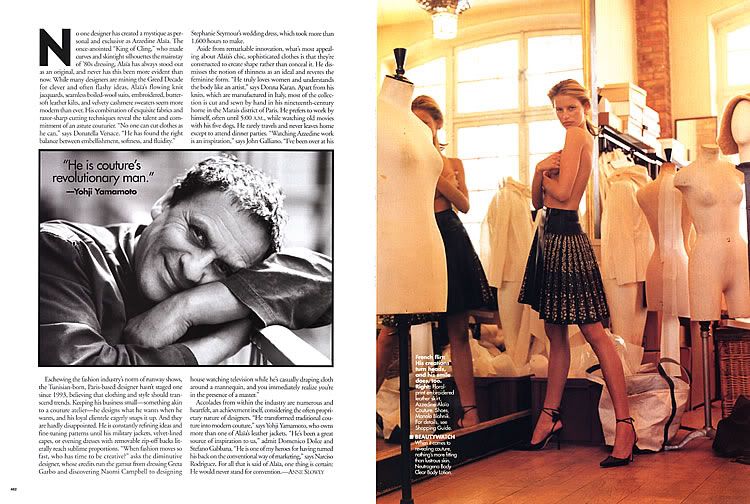 2000 Bensimon Karolina Kurkova Alaia magazine editorial  