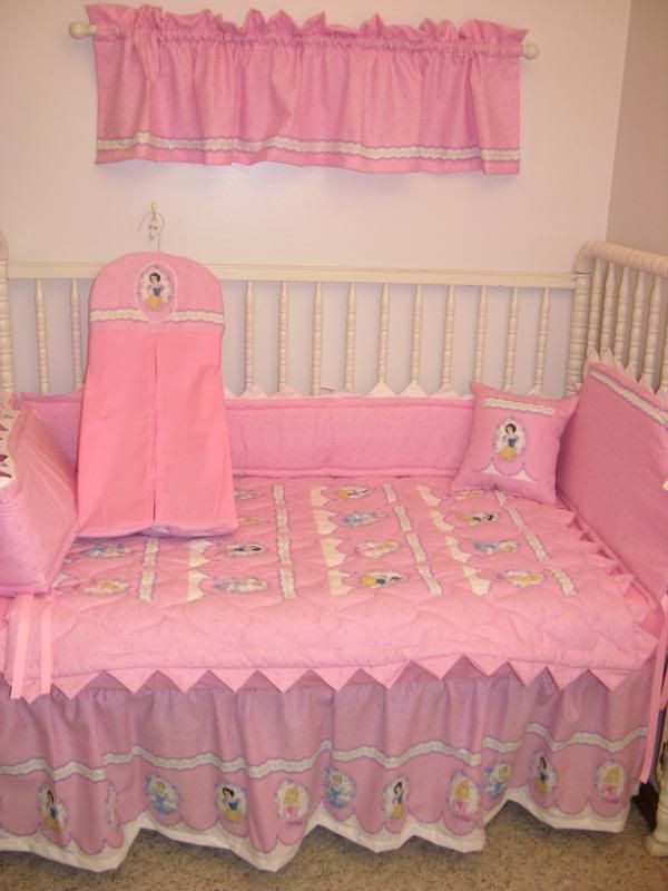 Crib Bedding Set made/w Disney Princess fabric w Prairie Points