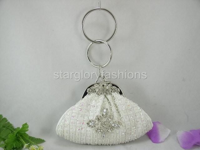 Victorian White Beaded Crystal Flower Jeweled Wristlet ECB 009361