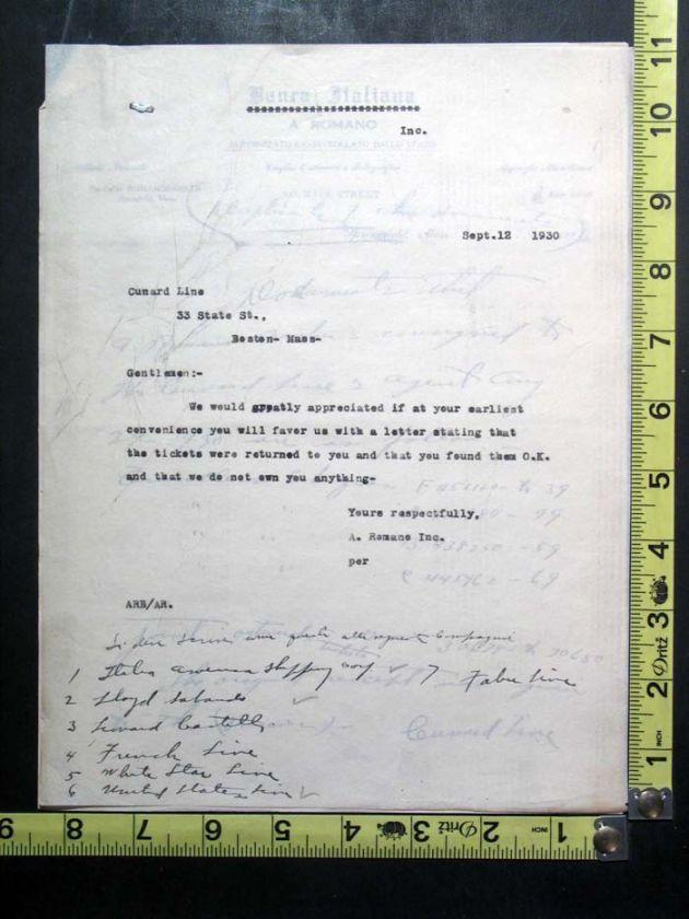 1930 Cunard Line Anchor Line Letter on Letterhead  