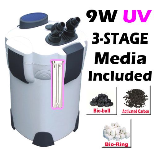 Aquarium 3 Stage CANISTER FILTER + 9W UV Sterilizer  