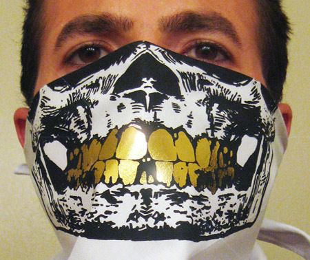 WHITE SKULL FACE BANDANA FACE URBAN MASK GOLD GRILL COD  