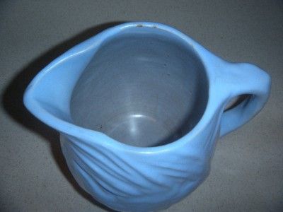 EARLY STONEWARE PITCHER RAISED FISH DESIGN POWDER BLUE  