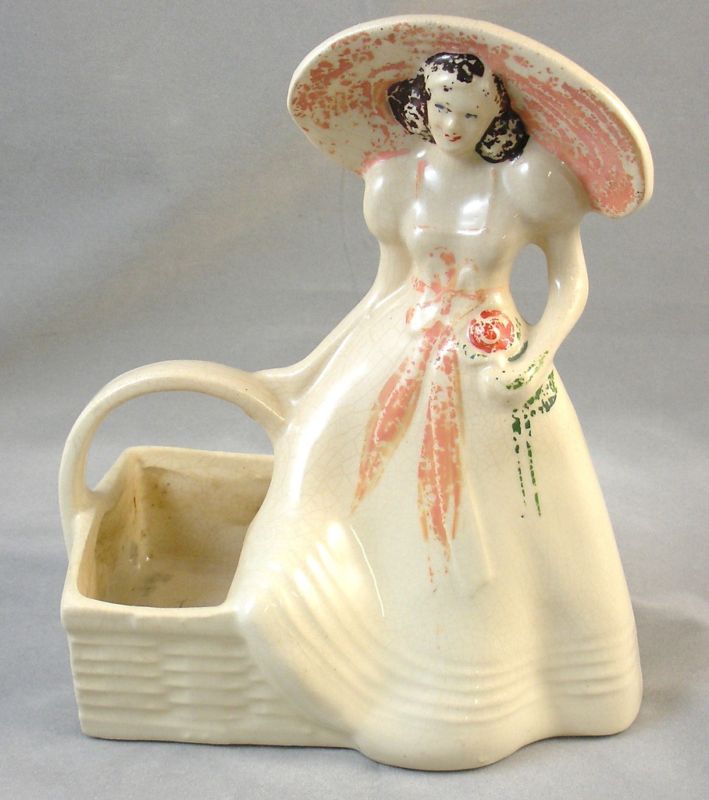 Vintage Brush McCoy Pottery Planter Lady With Basket  