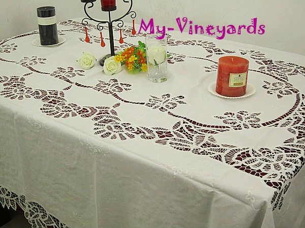 Stunning Battenburg Lace Hand Embroidered Rectangular Table Cloth 