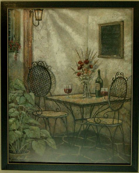 Bistro French Paris Cafe Italian Wine Scene Art Framed  