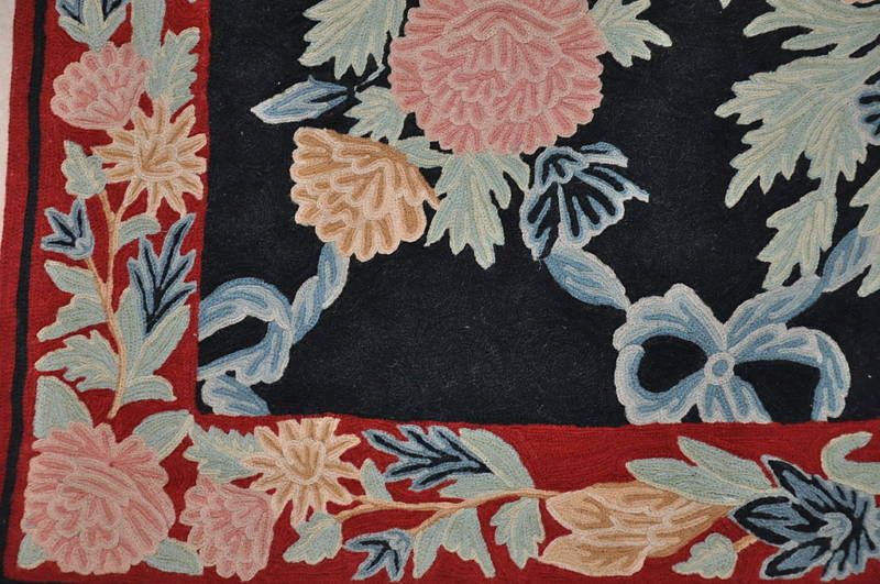 3x5 WOOL AREA RUG FRENCH AUBUSSON NAVY RED TAPESTRY  