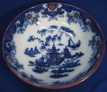 RARE FLOW BLUE POLYCHROME PUNCH BOWL WHAMPOA PAT MELLOR VENDELES 1845 