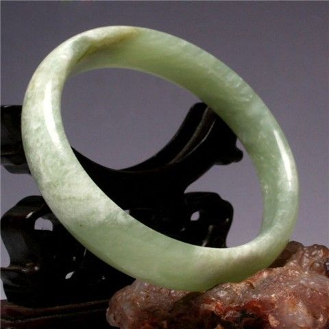   Flat Light Green Glittering Jade Bangle Bracelet 60mm/2.36  