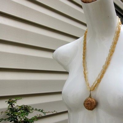 Calcite Necklace 11 Cork Orange Oval Crystal Healing Wire Wrap ITC 23 