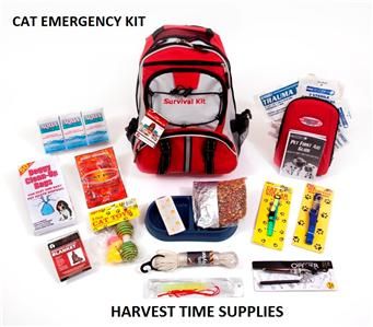 CAT BACKPACK EMERGENCY SURVIVAL KIT FOOD WATER LEASH   BUG OUT BAG 