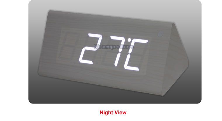   TRI Triangle Wood Wooden Digital Alarm Clock w White LED /K2W  