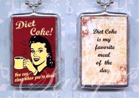 DIET COKE~ ALTERED ART soldered PENDANT NECKLACE  