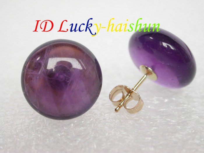 Genuine 14mm coin fastener Amethyst Earrings Stud  