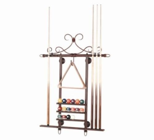 New 48 Wall Mount Pool Cue Rack Holder   Mahogany  